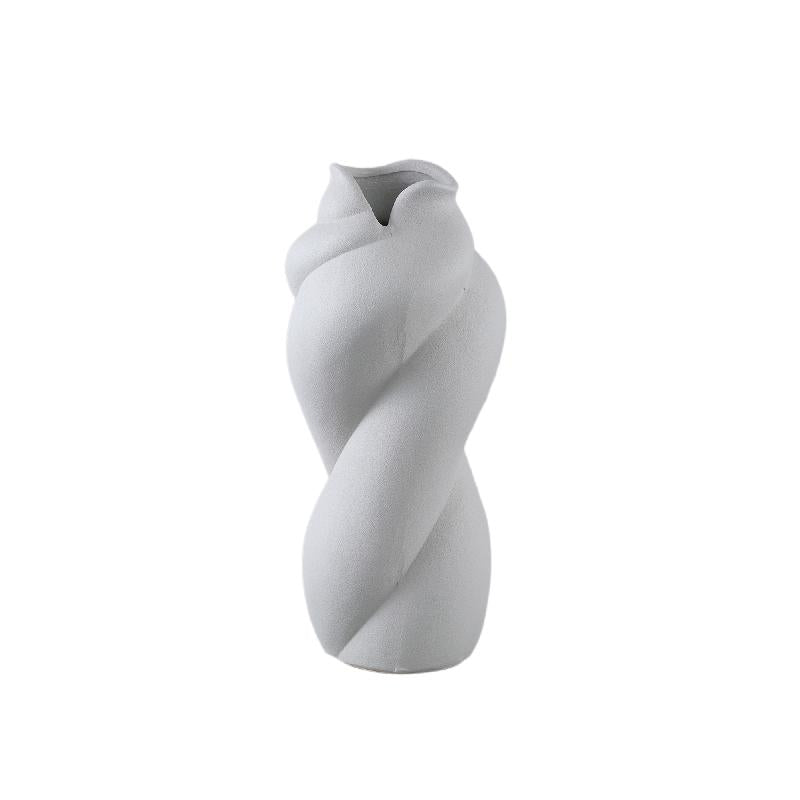 Vase – Twisted Shape, Matte Surface, Taupe Color, Ceramic Material, S – Donnella | PTMD