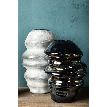 Vase – Glass Material, Wave Design, Grey Tone, L – Orietta | PTMD