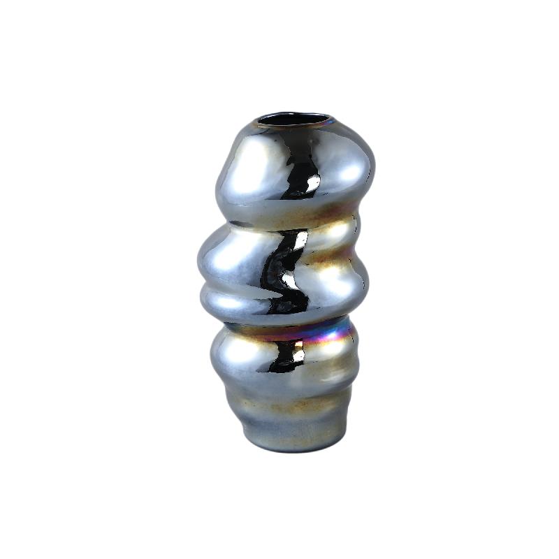 Vase - Blue Glass, Oily Look, Wavy Shape, L - Orietta | PTMD