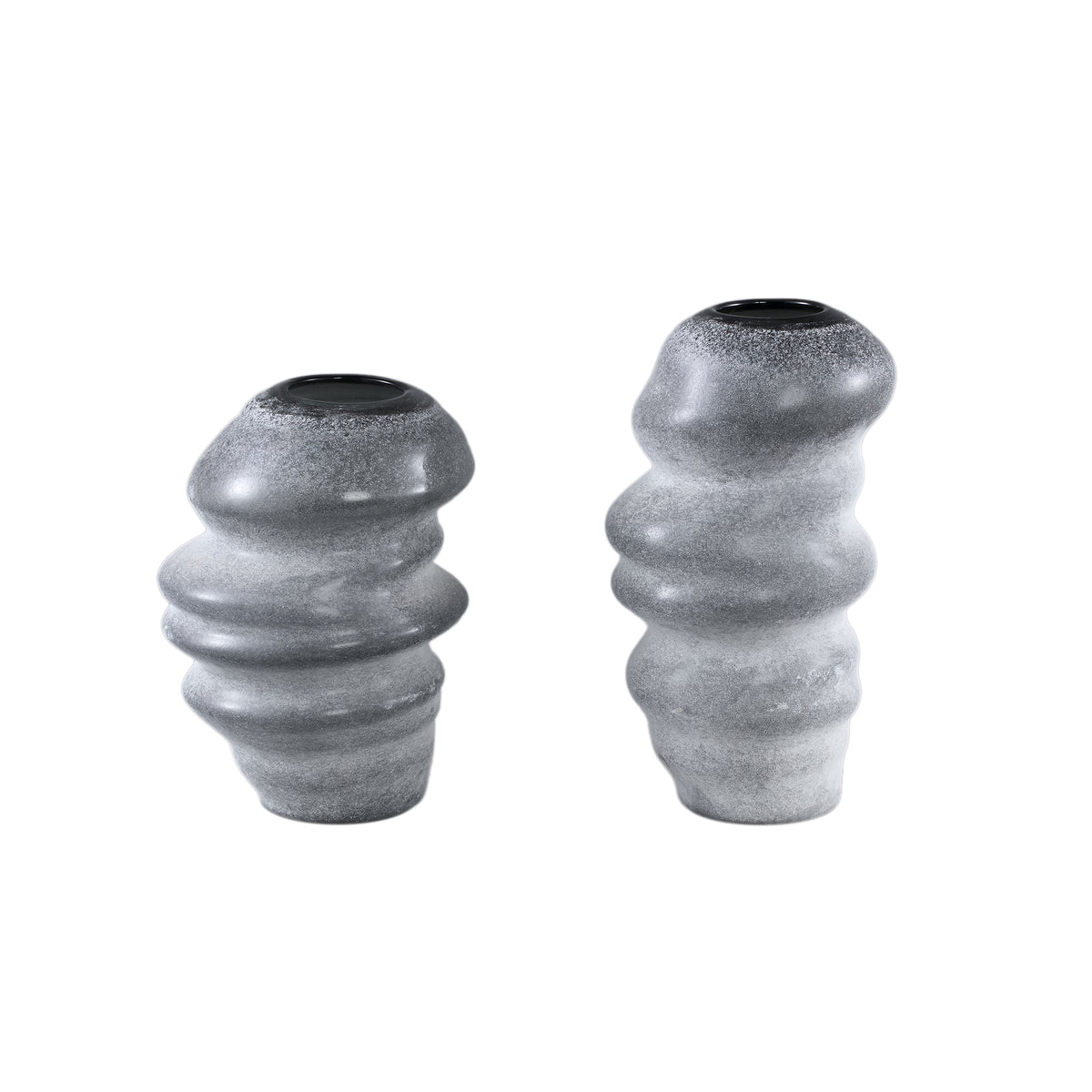 Vase – Wellen Design, Runde Form, Glas Material, Grau, S – Orietta | PTMD