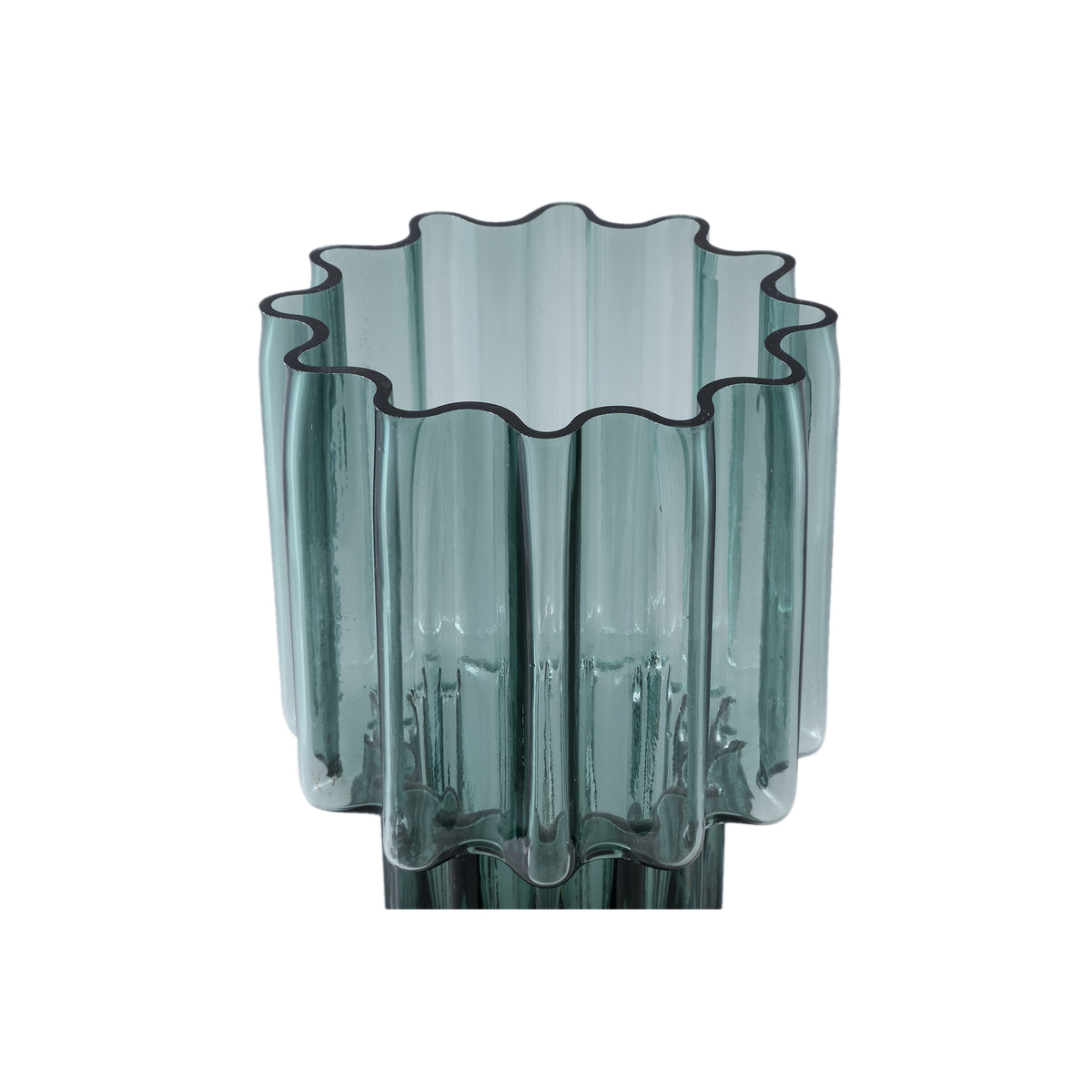 Vase - Green Glass, Ribbed Surface, Wide Opening, L - Maayan | PTMD