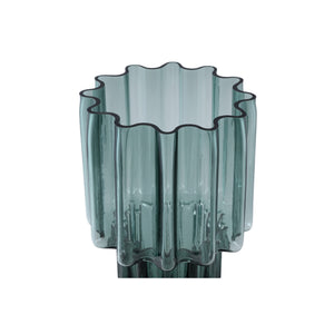 Vase - Green Glass, Ribbed Surface, Wide Opening, L - Maayan | PTMD