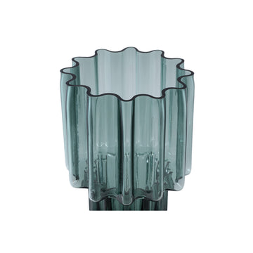 Vase - Green Glass, Ribbed Surface, Wide Opening, L - Maayan | PTMD