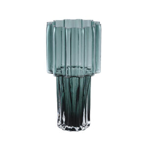 Vase - Green Glass, Ribbed Surface, Wide Opening, L - Maayan | PTMD