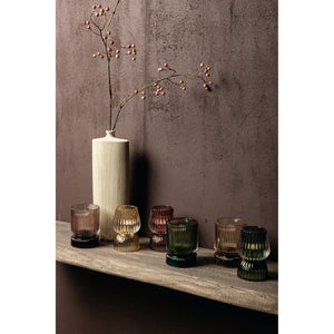 Tealight holder – Glass material, Pink tone, Grooved structure – Comrad | PTMD