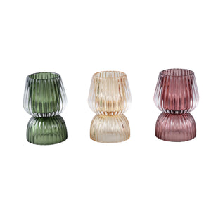 Tealight holder – Glass material, Pink tone, Grooved structure – Comrad | PTMD