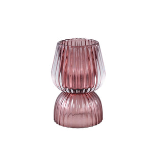 Tealight holder – Glass material, Pink tone, Grooved structure – Comrad | PTMD