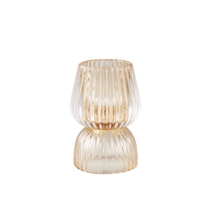 Tealight Holder - Glass Material, Yellow Tone, Grooved Structure - Comrad | PTMD