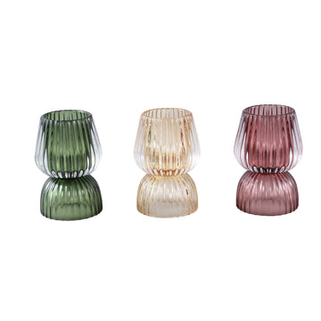 Tealight holder – Glass Material, Green Shade, Grooved Structure – Comrad | PTMD
