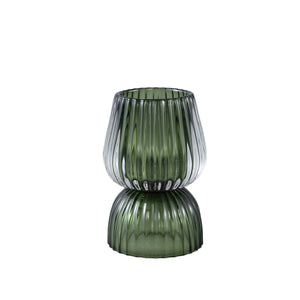 Tealight holder – Glass Material, Green Shade, Grooved Structure – Comrad | PTMD