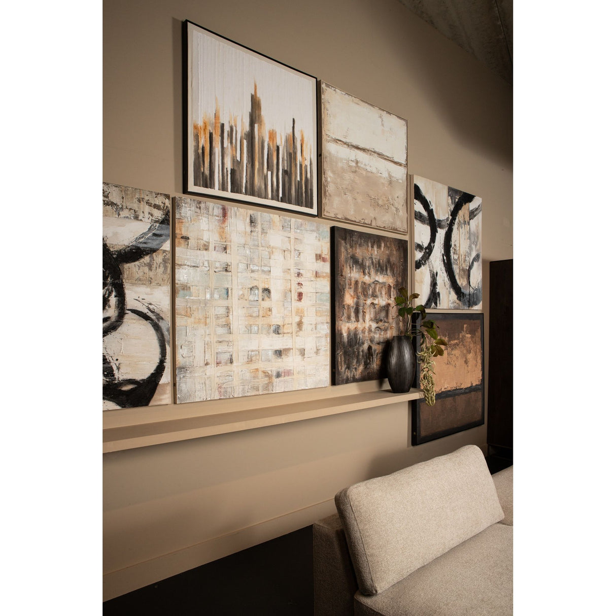 Wall panel made of polyester with paper strips, wooden frame and square shape, brown finish – Gustas | PTMD