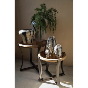 Pot – Brown, Glazed, Striped Pattern, Round Shape, Ceramic, L – Kayson | PTMD