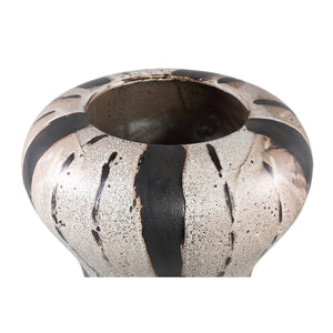 Pot – Brown, Glazed, Striped Pattern, Round Shape, Ceramic, L – Kayson | PTMD