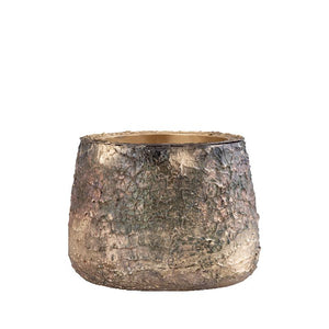 Pot - iron material, antique finish, handmade, gold, textured surface, low, S – Simona | PTMD