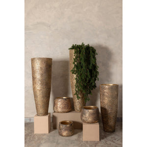 Flower pot – Antique look, Iron Metal, Gold finish, L – Simona | PTMD