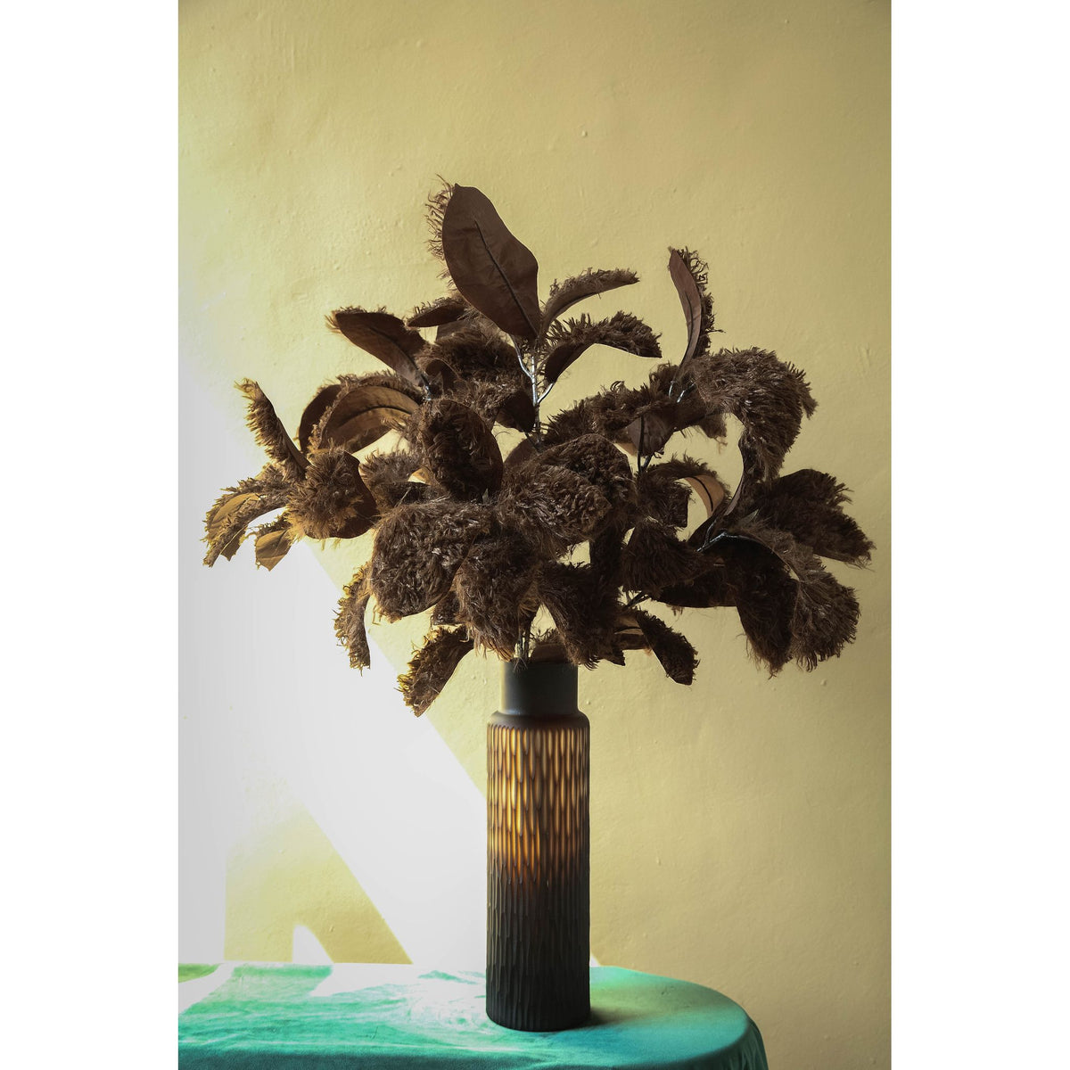 Kunstpflanze - Braunes Magnolienblatt Spray, Haarige Oberfläche, Polyester | PTMD