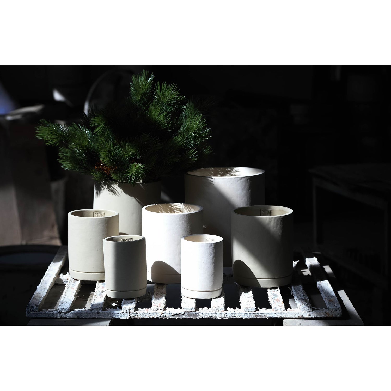 Blumentopf - Zylindrischer Zement, Runde Form, Matte Oberfläche, Taupe, M – Vik | PTMD