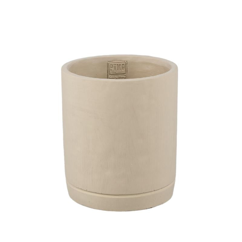 Blumentopf - Zylindrischer Zement, Runde Form, Matte Oberfläche, Taupe, M – Vik | PTMD