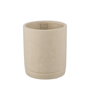 Blumentopf - Zylindrischer Zement, Runde Form, Matte Oberfläche, Taupe, M – Vik | PTMD
