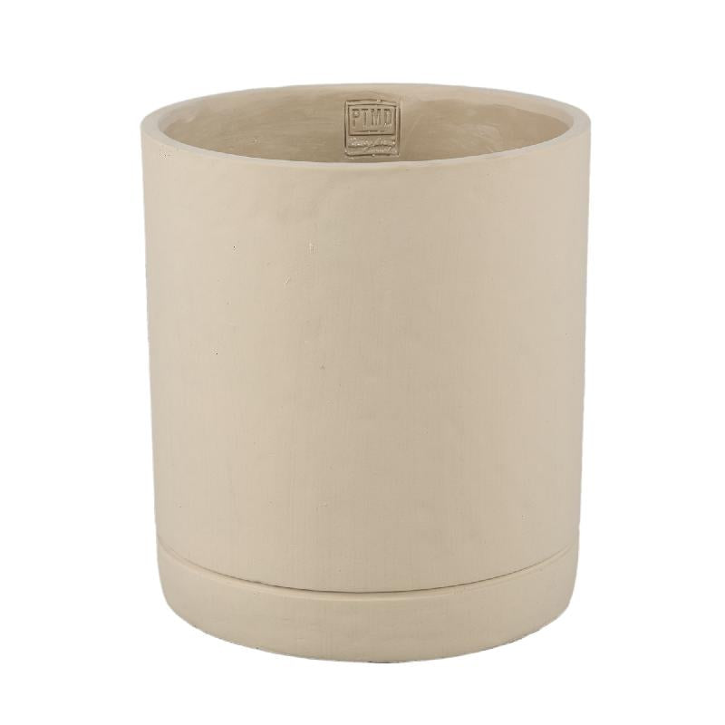 Blumentopf - Zylindrischer Zement, Runde Form, Matte Oberfläche, Taupe, XL – Vik | PTMD