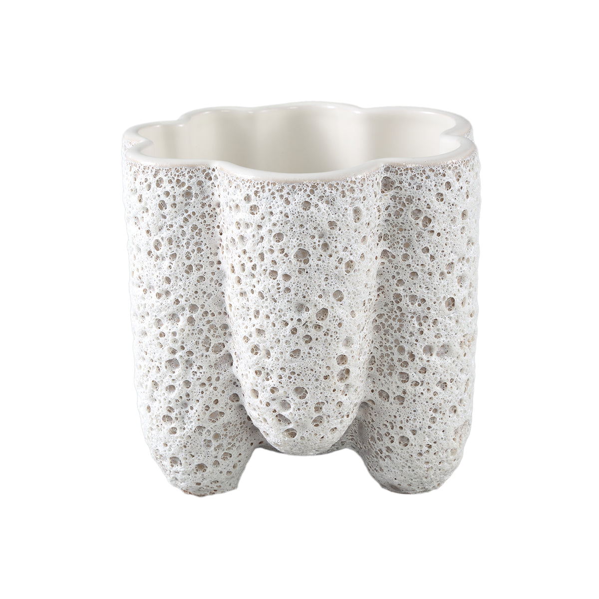 Pot - Porcelain Ceramic, Strongly Ribbed Design, White, L - Batika | PTMD