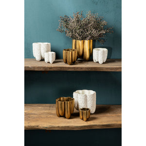 Pot – Porcelain Ceramic, Strongly Ribbed Design, White, XS – Batika | PTMD