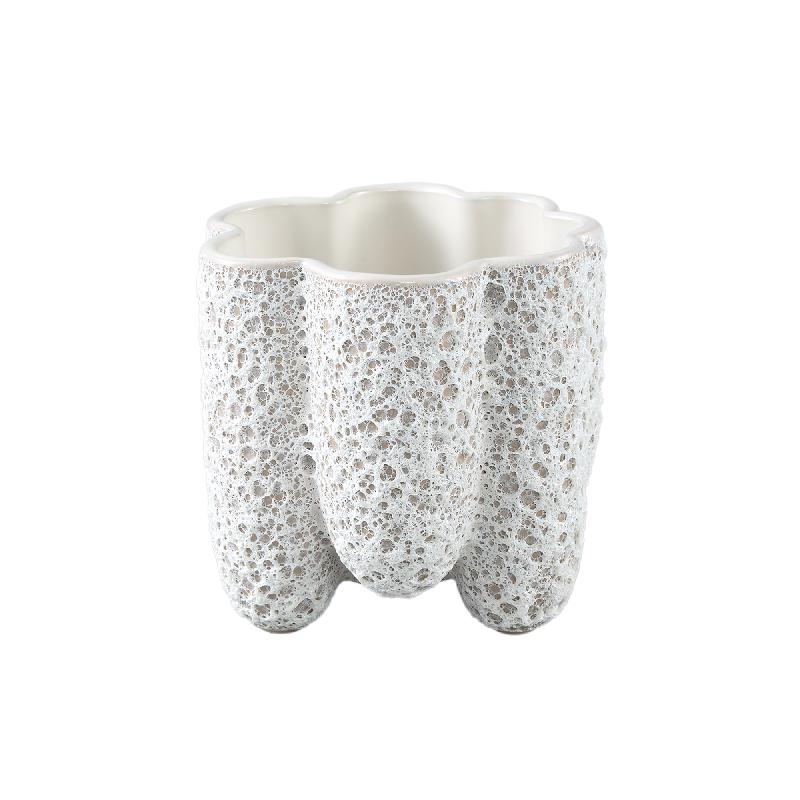 Pot – Porcelain Ceramic, Strongly Ribbed Design, White, M – Batika | PTMD