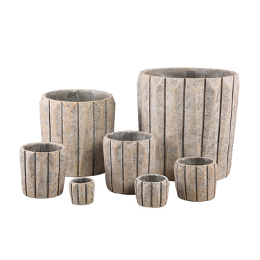 Blumentopf - Runder Zement, Linienmuster, Taupefarbe, XS – Imani | PTMD