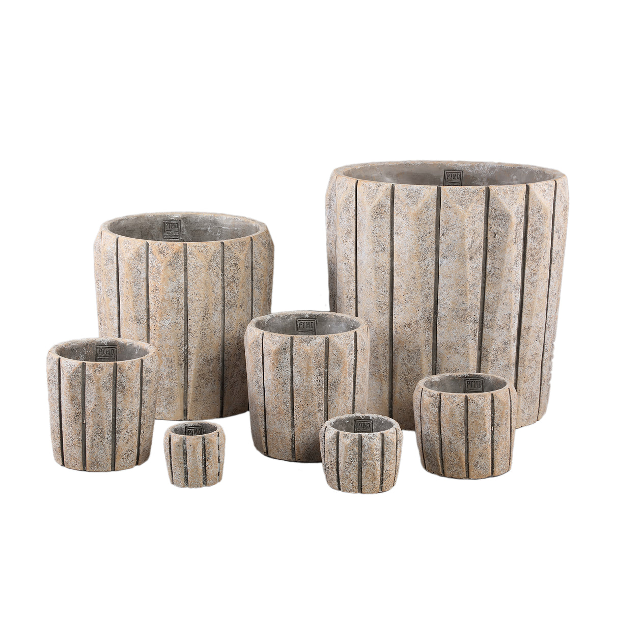 Blumentopf - Runder Zement, Linienmuster, Taupefarbe, S – Imani | PTMD