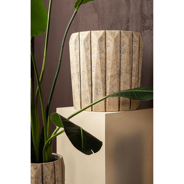 Blumentopf - Runder Zement, Linienmuster, Taupefarbe, Hohe Form, M – Imani | PTMD