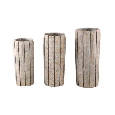 Blumentopf - Runder Zement, Linienmuster, Taupefarbe, Hohe Form, S – Imani | PTMD