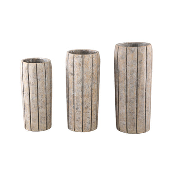 Blumentopf - Runder Zement, Linienmuster, Taupefarbe, Hohe Form, L – Imani | PTMD