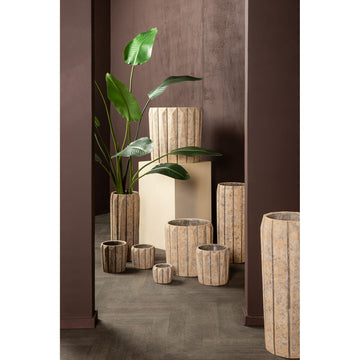 Blumentopf - Runder Zement, Linienmuster, Taupefarbe, Hohe Form, L – Imani | PTMD