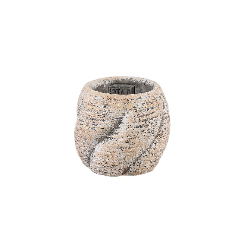 Pot – Taupe, Cement Material, Swirl Design, Low Shape, S – Evanthia | PTMD