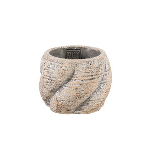 Blumentopf – Taupe Farbe, Wirbel Design, Zement Material, Niedrige Form, M – Evanthia | PTMD