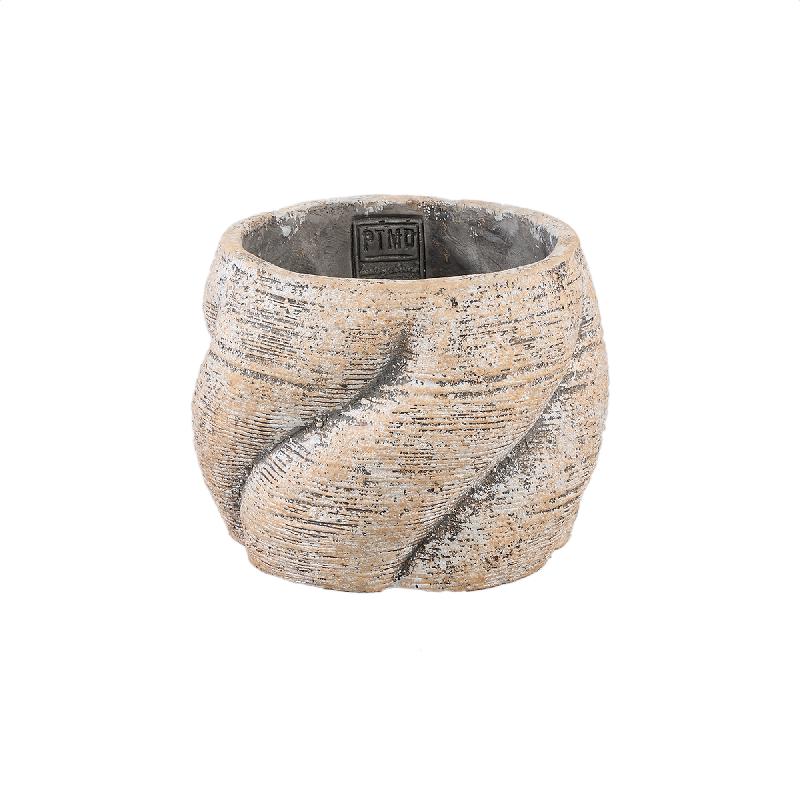 Topf – Taupe Farbe, Wirbel Design, Zement Material, Niedrige Form, L – Evanthia | PTMD