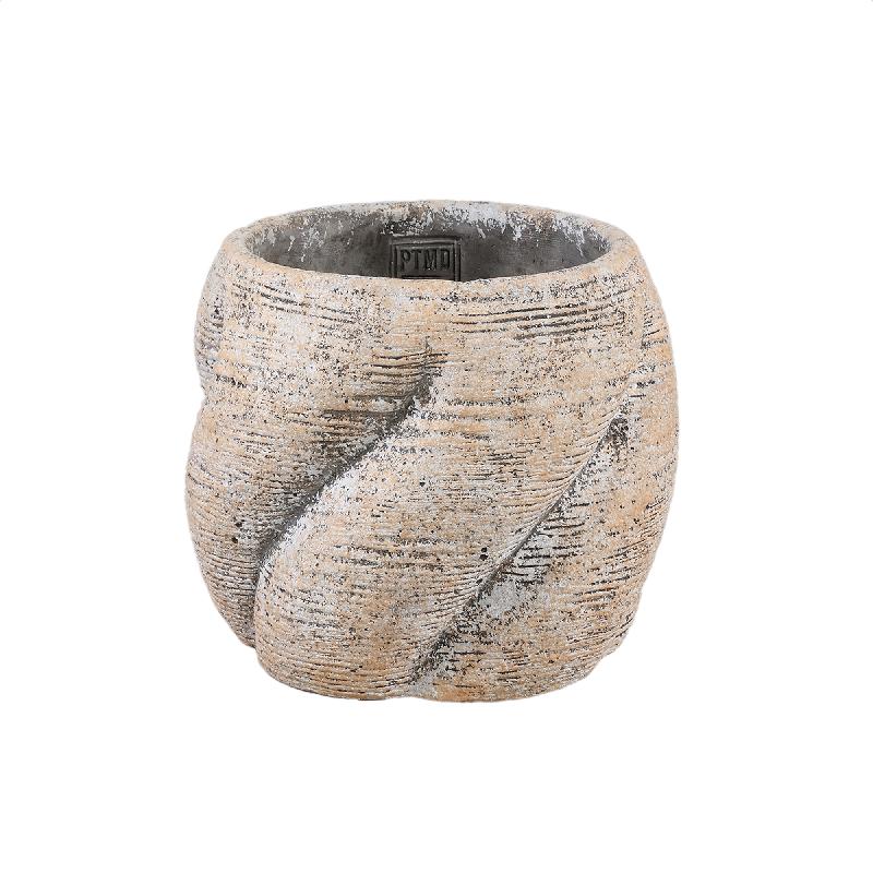 Flower Pot – Taupe Color, Swirl Design, Cement Material, Low Shape, XL – Evanthia | PTMD
