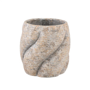 Flowerpot - Taupe color, Swirl design, Cement material, Round shape, S - Evanthia | PTMD
