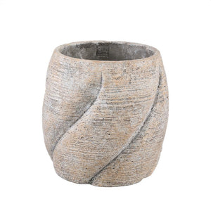 Flowerpot – Taupe Color, Swirl Design, Cement Material, Round Shape, M – Evanthia | PTMD