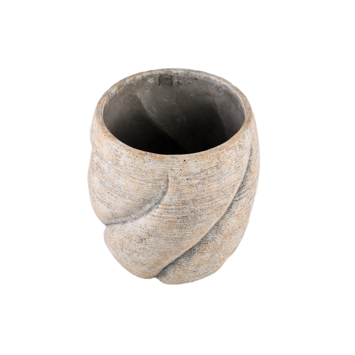 Blumentopf – Taupe Farbe, Wirbel Design, Zement Material, Runde Form, L – Evanthia | PTMD