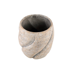 Blumentopf – Taupe Farbe, Wirbel Design, Zement Material, Runde Form, L – Evanthia | PTMD