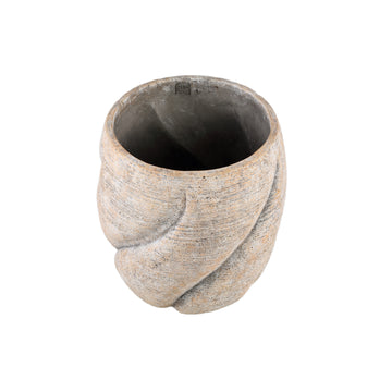 Blumentopf – Taupe Farbe, Wirbel Design, Zement Material, Runde Form, L – Evanthia | PTMD