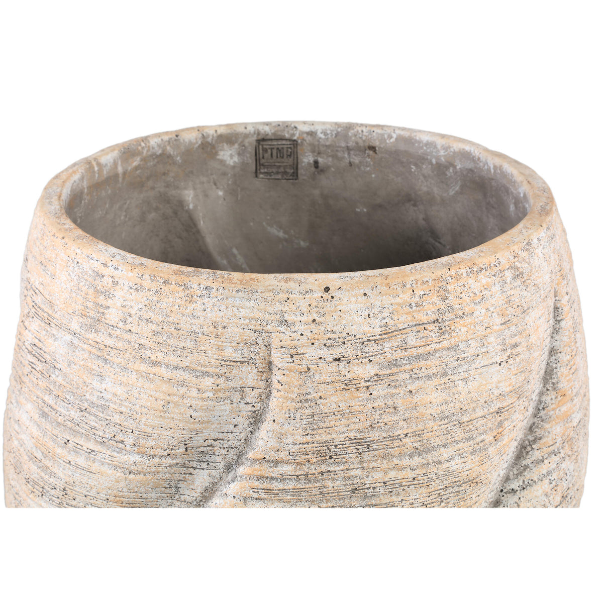 Blumentopf – Taupe Farbe, Wirbel Design, Zement Material, Runde Form, L – Evanthia | PTMD