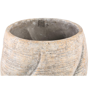 Blumentopf – Taupe Farbe, Wirbel Design, Zement Material, Runde Form, L – Evanthia | PTMD
