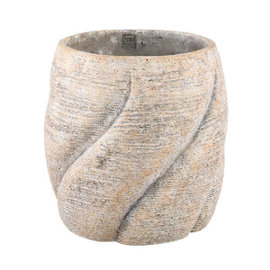 Blumentopf – Taupe Farbe, Wirbel Design, Zement Material, Runde Form, L – Evanthia | PTMD