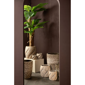 Blumentopf – Taupe Farbe, Wirbel Design, Zement Material, Runde Form, L – Evanthia | PTMD