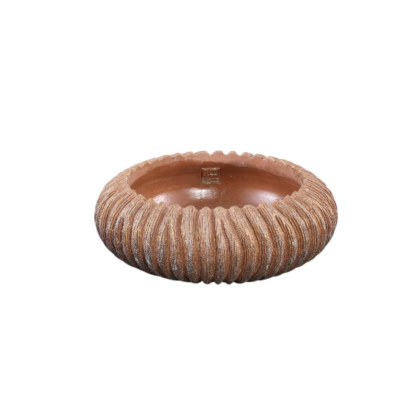 Flowerpot - Low Round Cement, Striped Pattern, Copper Color, M – Revil | PTMD
