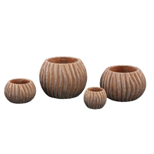Topf – Kupfer Farbe, Streifen Design, Zement Material, Runde Form, XS – Revil | PTMD