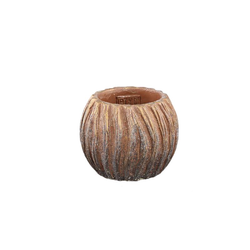 Topf – Kupfer Farbe, Streifen Design, Zement Material, Runde Form, XS – Revil | PTMD