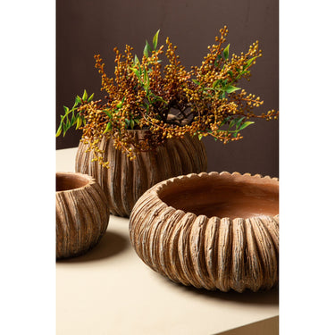 Blumentopf – Kupfer Farbe, Streifen Design, Zement Material, Runde Form, XS – Revil | PTMD
